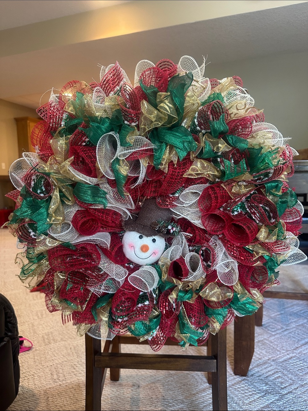 ⛄️ Festive Red & Green Snowman Ribbon Holiday Wreath